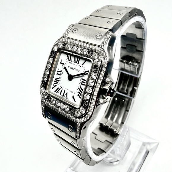 CARTIER Santos Galbee Quartz 24mm Steel 1.09TCW DIAMOND Watch NEW Model main image 4